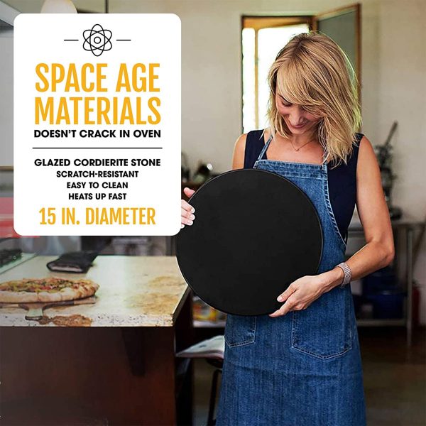 Heritage Products 15 Round Ceramic Non Stick Pizza Stone w/Wheel Cutter, Black - Image 7