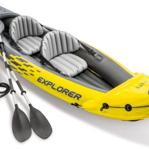 Explorer K2 Kayak， 2-Person Inflatable Kayak Set with Aluminum Oars and High Output Air Pump