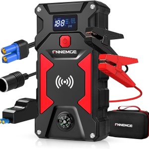 FNNEMGE Car Jump Starter 2500A Peak 24800mAh (Up to All Gas, 8.0L Diesel Engine), with 10W Wireless Charger Power Bank, 12V Auto Battery Booster with Smart Jumper Cable, USB Quick Charge 3.0